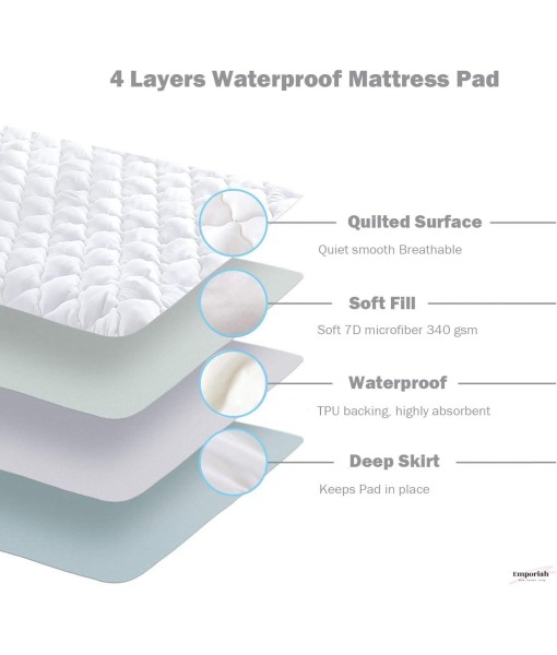Emporiah Waterproof Quilted Pillow Protector Pad, Super Soft, Breathable and Noiseless, Zippered - Set of 2 